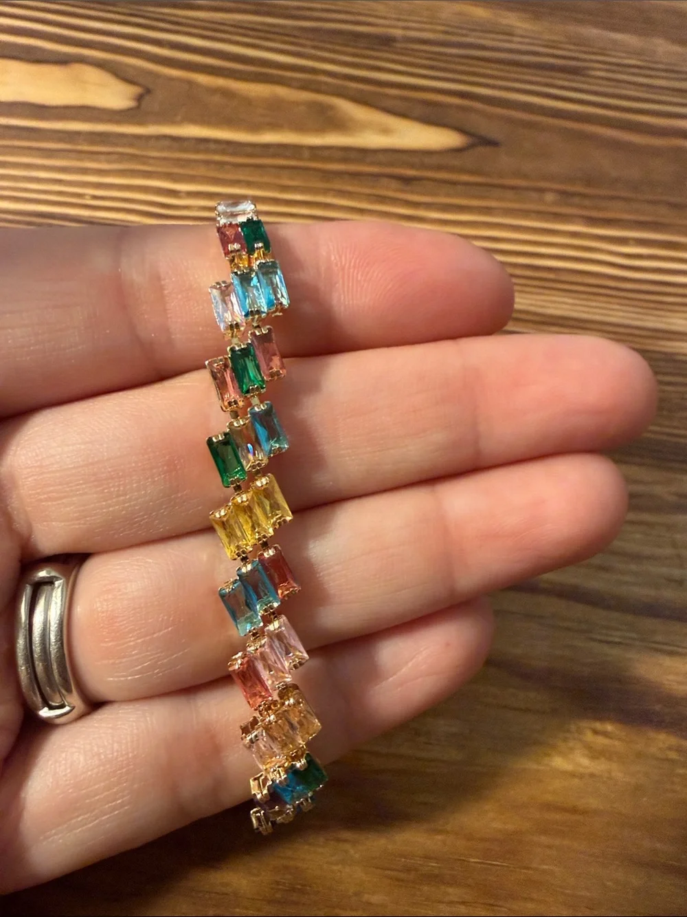 Gold Plated Multicolor Crystal Tennis Bracelet - Gold Tone Women’s Jewelry